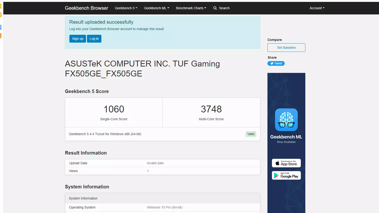 результаты ASUS TUF FX505GE в Geekbench 5 результаты ASUS TUF FX505GE в Geekbench 5