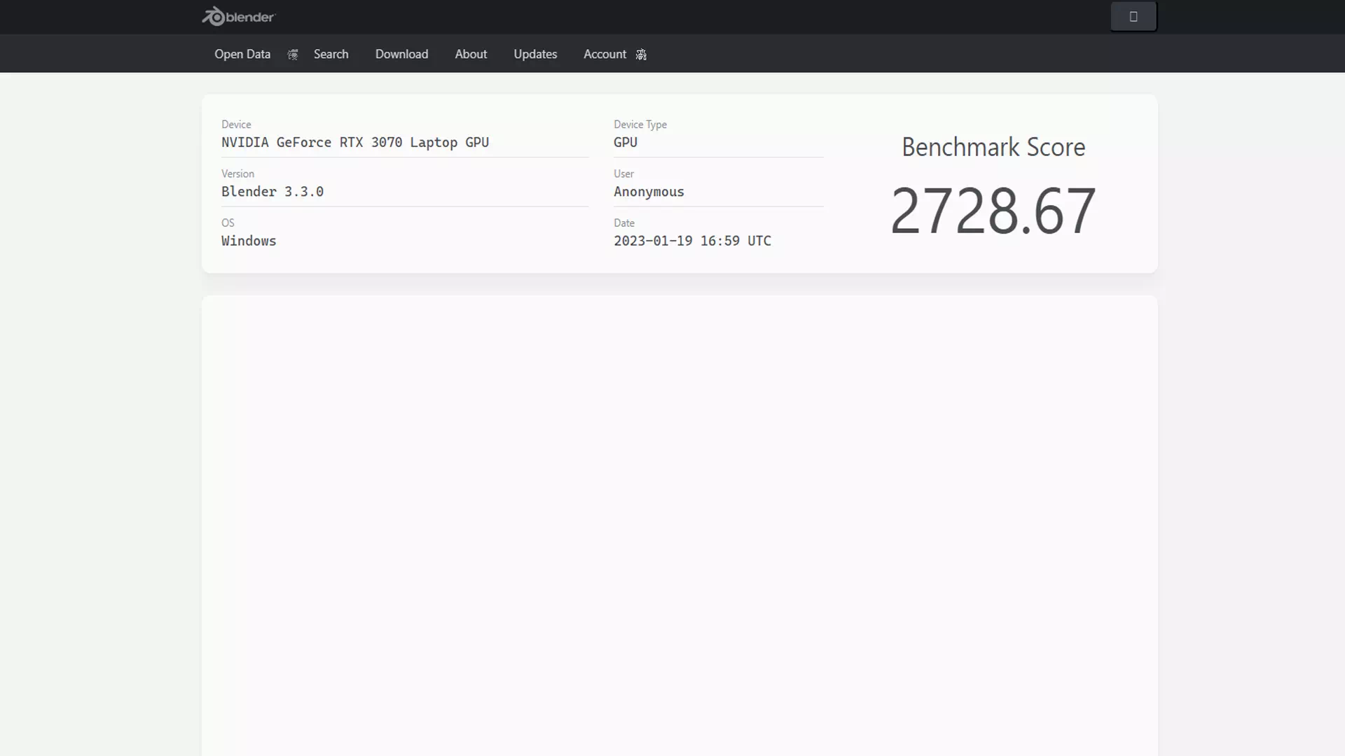 результаты Asus Dash F15 FX516P в Blender Benchmark