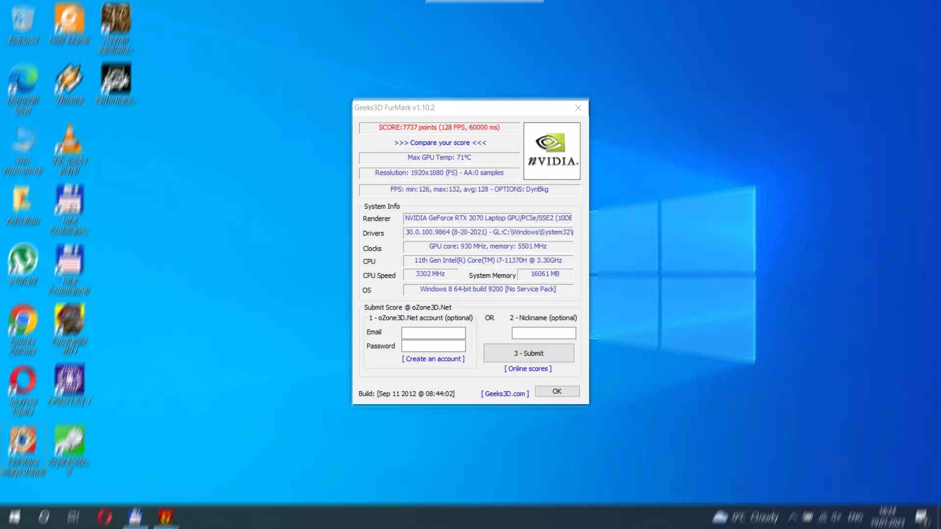 результаты Asus Dash F15 FX516P в FurMark
