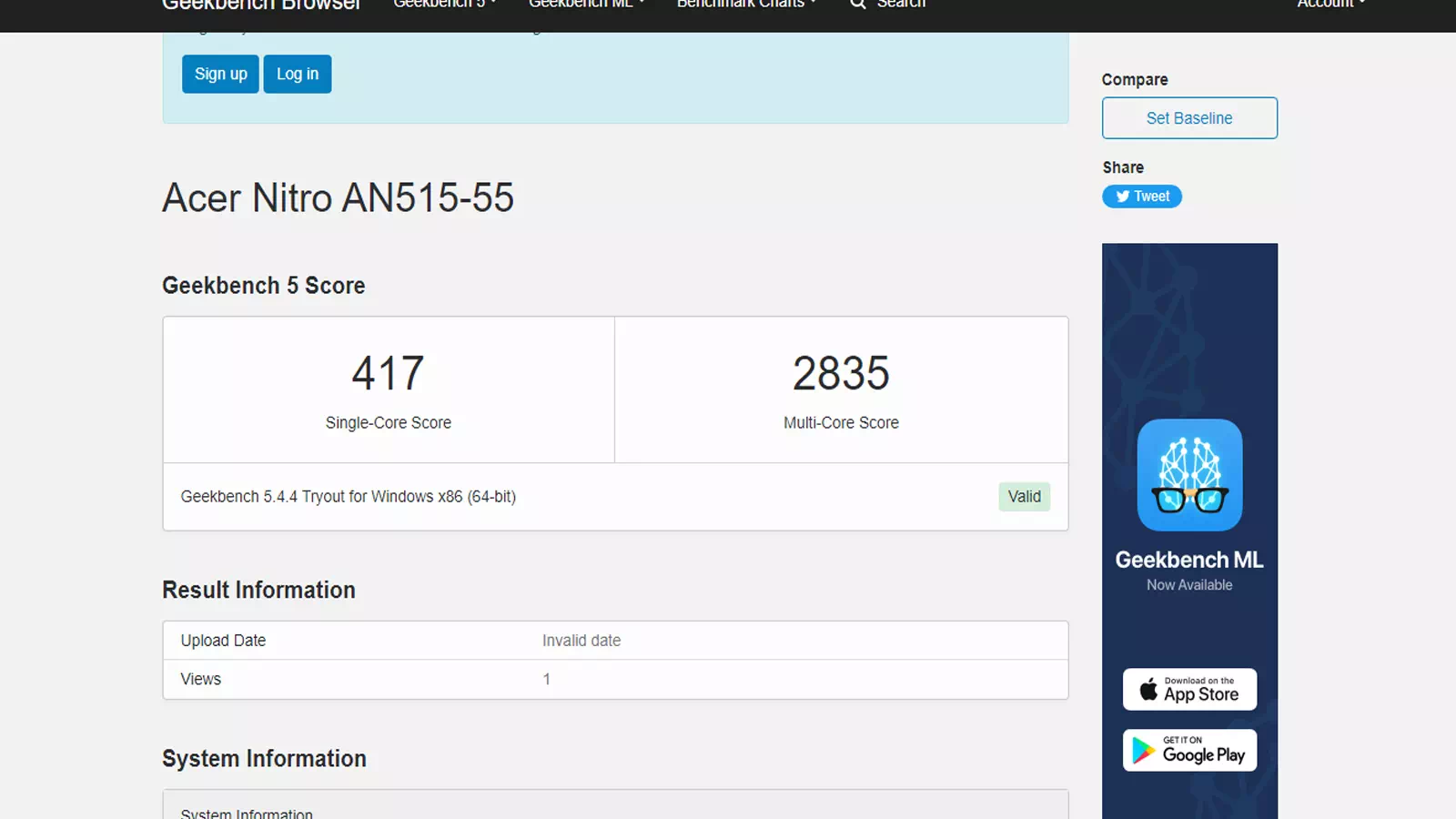 результаты Acer Nitro 5 в Geekbench 5 результаты Acer Nitro 5 в Geekbench 5