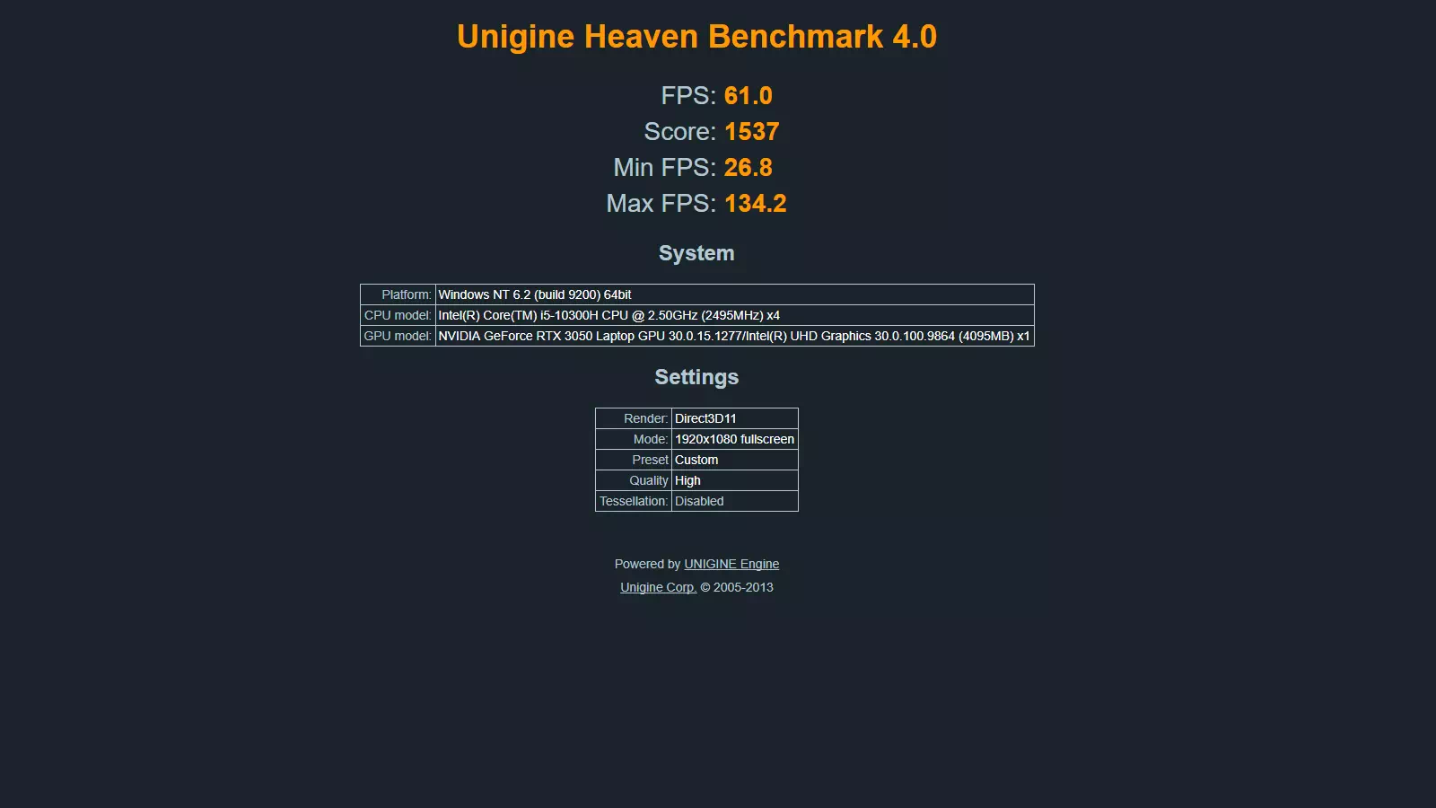 результаты Acer Nitro 5 в Unigine Heaven Benchmark 4.0 результаты Acer Nitro 5 в Geekbench 5